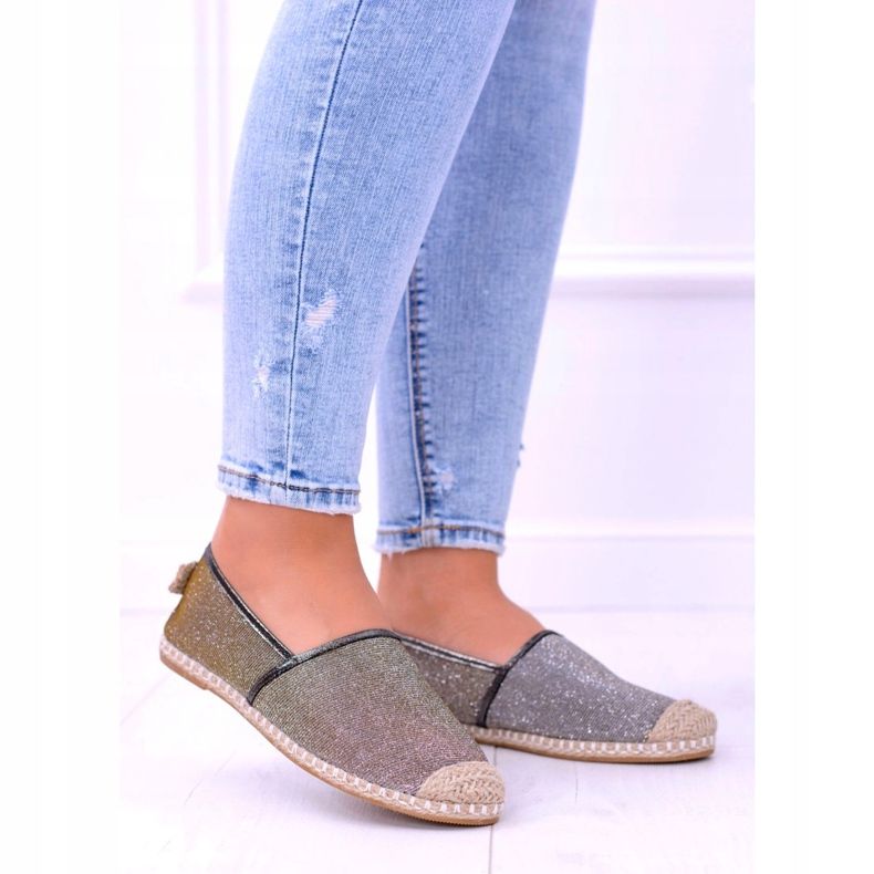 Lu Boo Brokatowe Damskie Espadryle Slip On Miravet szare złoty 3