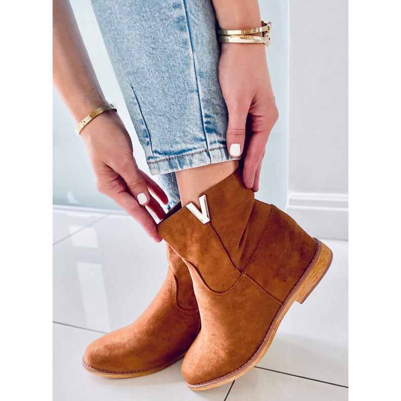 BM Botki na ukrytym koturnie camel ZT1013 Camel brązowe 2