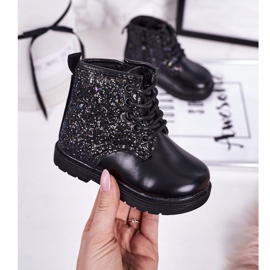 Dziecięce Brokatowe Ocieplane Botki Traperki Czarne Ariel 1