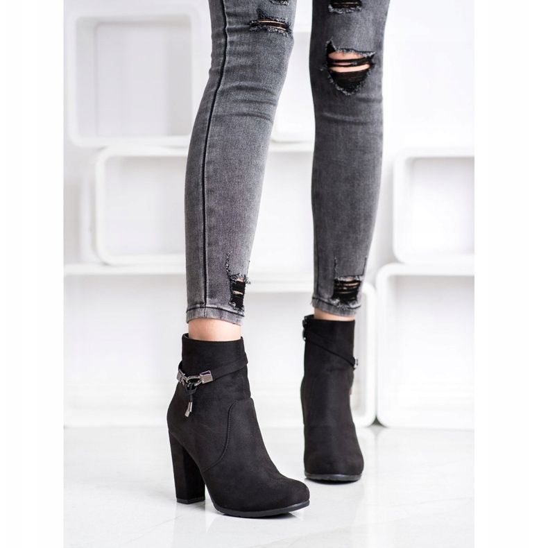 Abloom Eleganckie Zamszowe Botki czarne 1