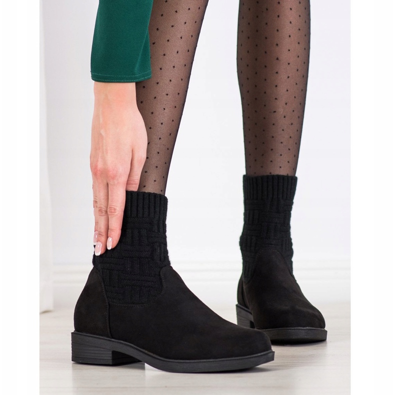 SHELOVET Wsuwane Zamszowe Botki czarne 2