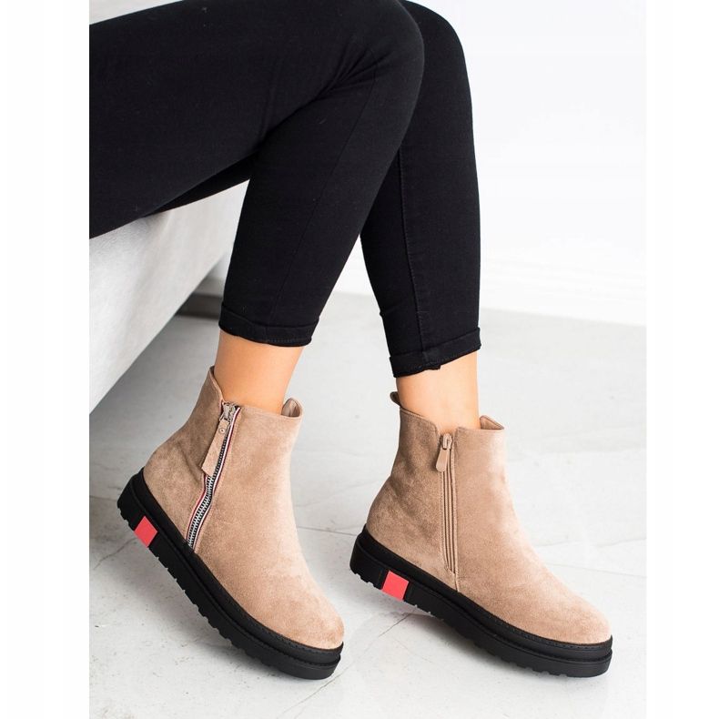 Seastar Botki Na Czarnej Platformie beżowy 1