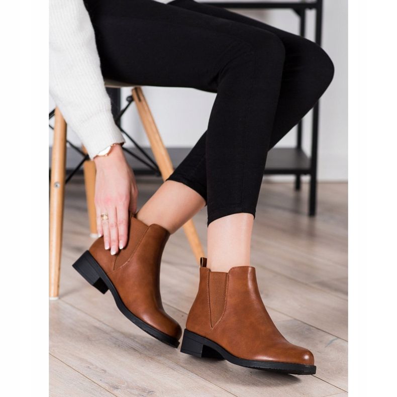 Ideal Shoes Sztyblety Z Eko Skóry brązowe 1