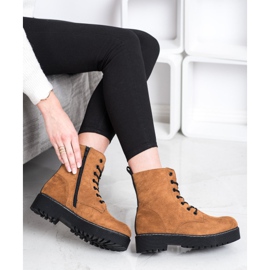 SHELOVET Zamszowe Trapery Na Platformie brązowe 1