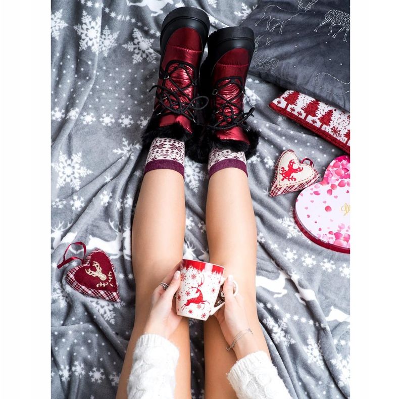 SHELOVET Śniegowce Na Platformie czarne czerwone 1