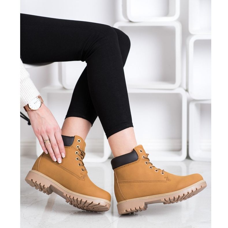 SHELOVET Ciepłe Trapery Z Eko Skóry brązowe 2