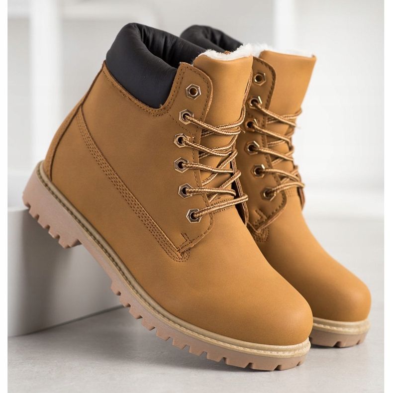 SHELOVET Ciepłe Trapery Z Eko Skóry brązowe 1