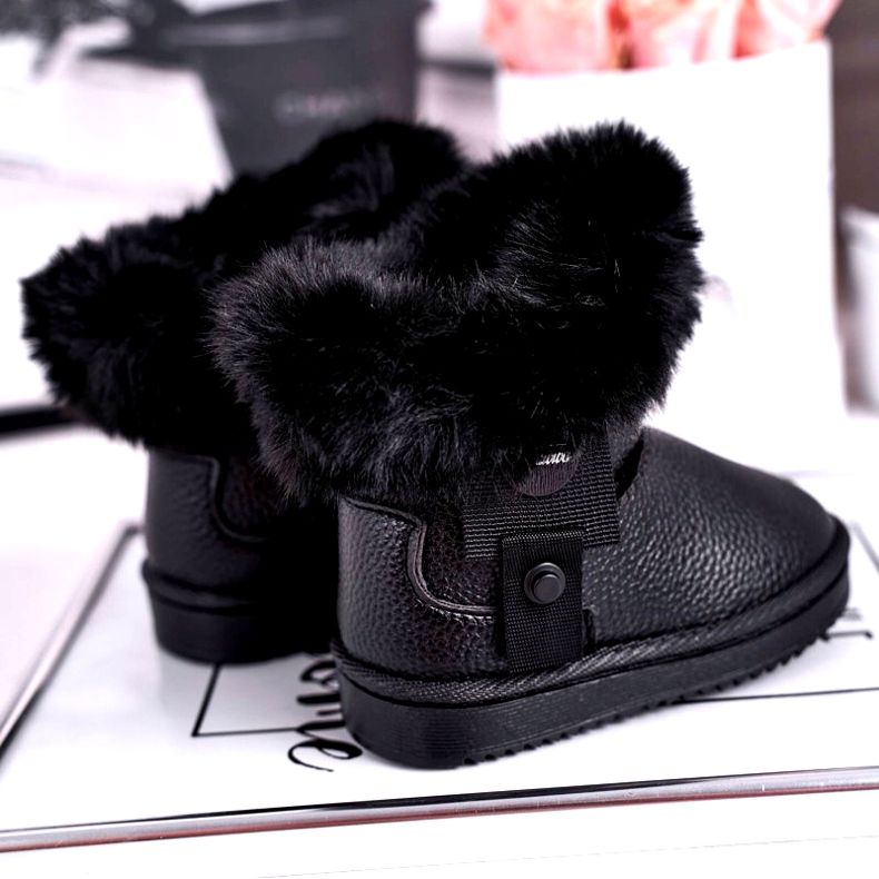 Apawwa Ocieplane dziecięce botki śniegowce z futerkiem czarne Marella 3