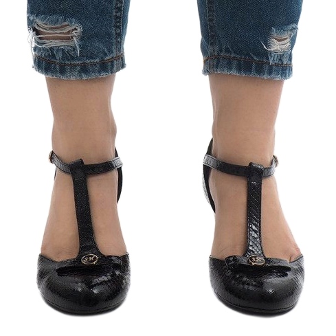 Czarne czółenka na słupku 2239-3 2