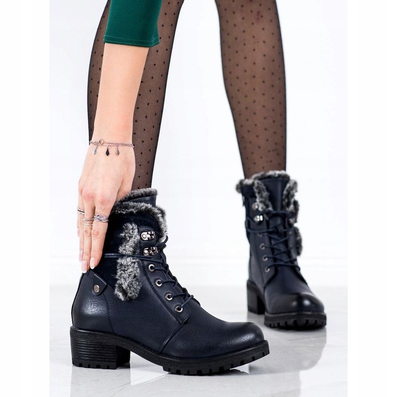 Super Mode Granatowe Botki Z Futerkiem niebieskie 1