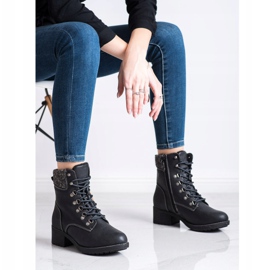Queentina Ocieplane Botki Na Słupku czarne szare 1
