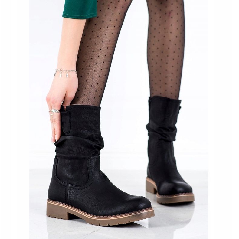 Super Mode Botki Z Marszczoną Cholewką czarne 2