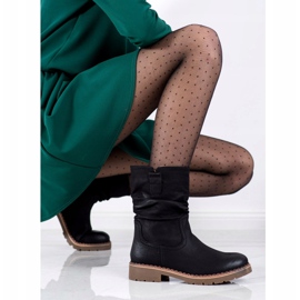 Super Mode Botki Z Marszczoną Cholewką czarne 1