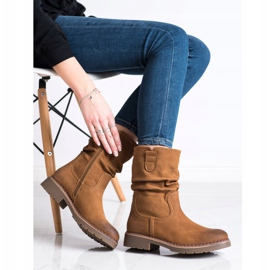 Super Mode Botki Z Marszczoną Cholewką brązowe 1