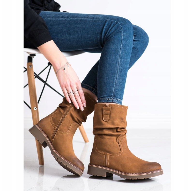 Super Mode Botki Z Marszczoną Cholewką brązowe 1