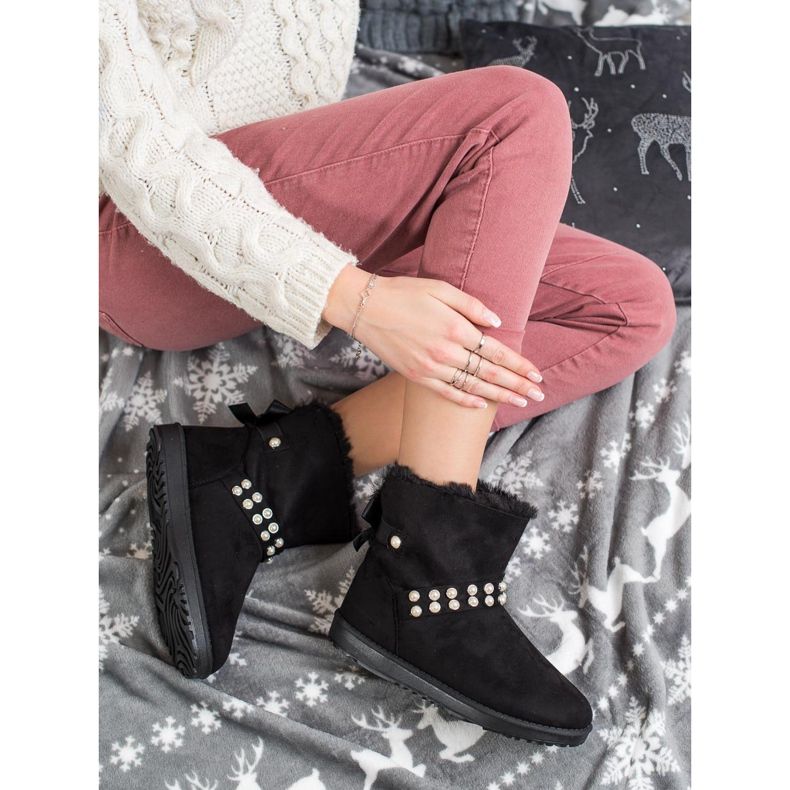 Queentina Czarne Mukluki Z Perełkami 2