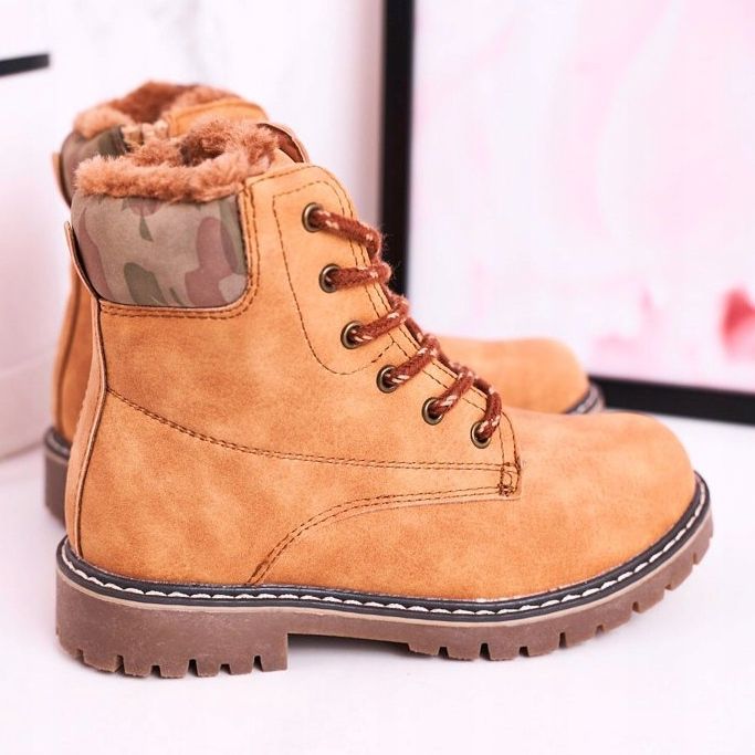 Apawwa Dziecięce Botki Traperki Ocieplone Futerkiem Camel London beżowy brązowe 1