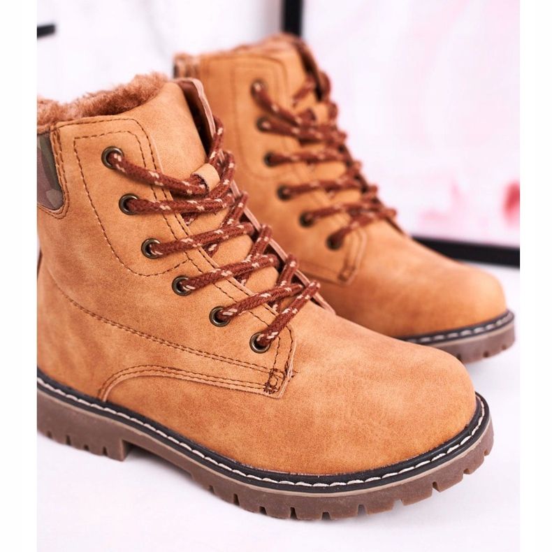 Apawwa Dziecięce Botki Traperki Ocieplone Futerkiem Camel London beżowy brązowe 2