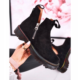 Damskie Botki Sztyblety Z Kolorowym Przeszyciem Zamszowe Czarne Addison 1