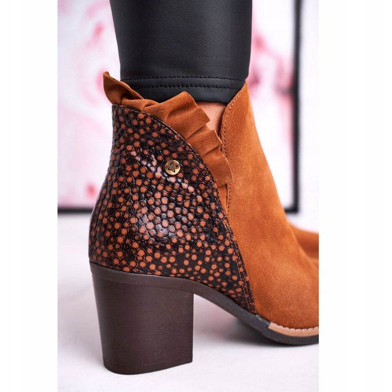 Damskie Skórzane Botki Na Słupku Maciejka Rude 04833 brązowe 1