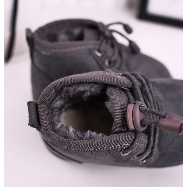 Dziecięce Sznurowane Śniegowce Ocieplone Futerkiem Szare Hunter 1