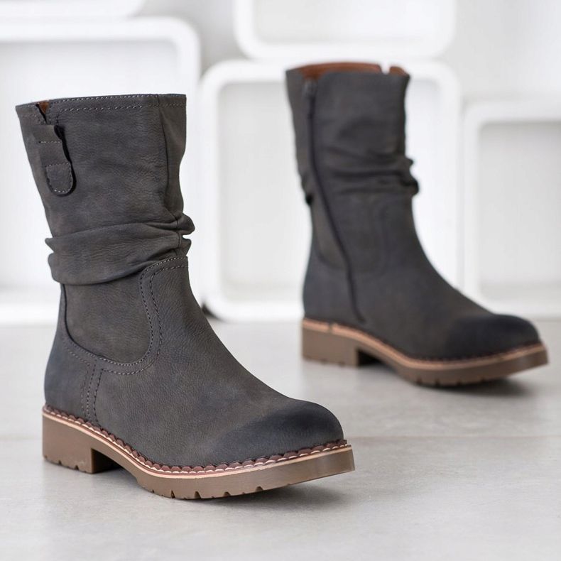 Super Mode Botki Z Marszczoną Cholewką szare 1