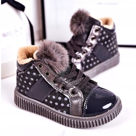 Linshi Dziecięce Ocieplane Botki Trampki W Groszki Szare Anastasia srebrny 2