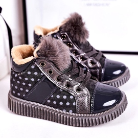 Linshi Dziecięce Ocieplane Botki Trampki W Groszki Szare Anastasia srebrny 1