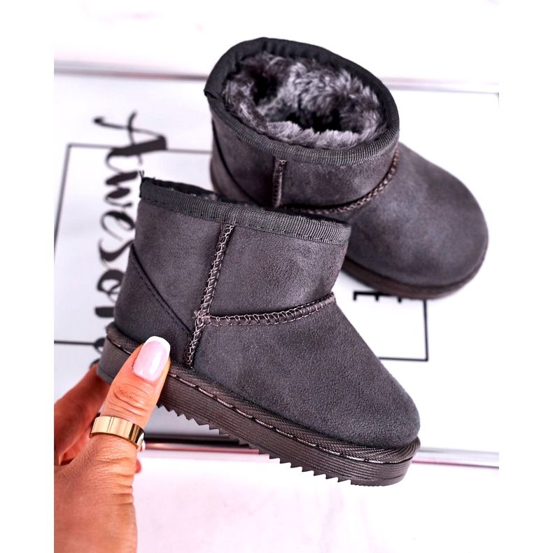 Ocieplane Dziecięce Młodzieżowe Botki Śniegowce Szare Gooby 3