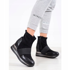 SHELOVET Modne Botki Na Koturnie czarne 2