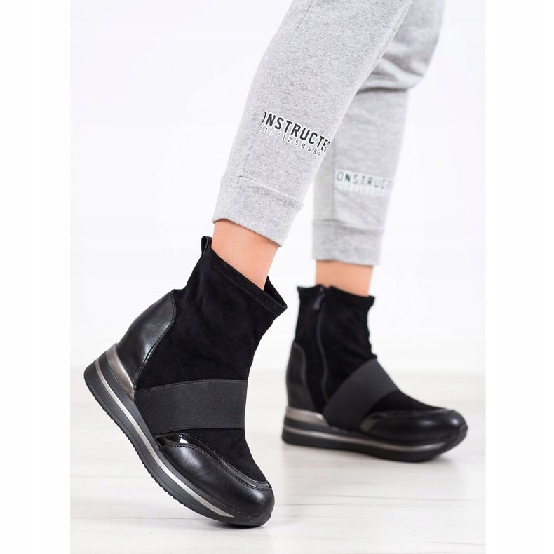 SHELOVET Modne Botki Na Koturnie czarne 2