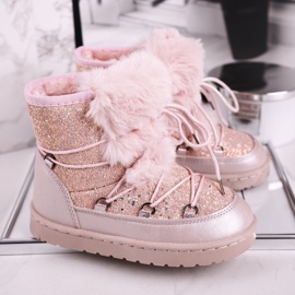 FRROCK Dziecięce Botki Śniegowce Z Futerkiem Pink Minnie Mouse różowe srebrny 1