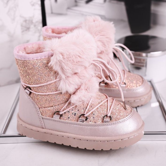 FRROCK Dziecięce Botki Śniegowce Z Futerkiem Pink Minnie Mouse różowe srebrny 1