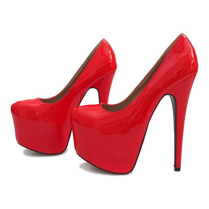 Wysokie Lakierowane Szpilki Na Platformie D905 Czerwony czerwone 2