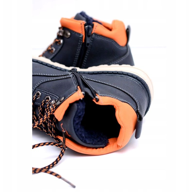 Vico Granatowe Dziecięce Chłopięce Ciepłe Trzewiki z Polarem Billy pomarańczowe 3
