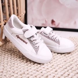 Apawwa Dziecięce Trampki Z Brokatem Białe Camila 2