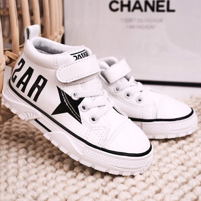 Apawwa Dziecięce Wysokie Trampki Na Rzep Białe Sparky 2