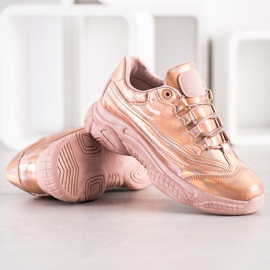 Ideal Shoes Sneakersy Z Efektem Holo różowe 4