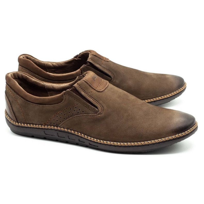 Joker Buty męskie mokasyny skórzane 937 oliwka brązowe 1