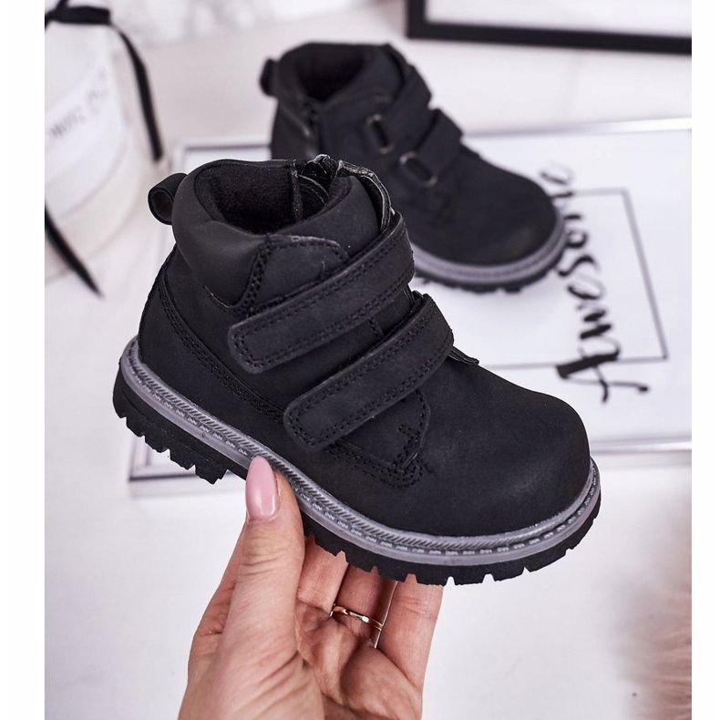 Apawwa Dziecięce Traperki Na Rzepy Czarne Moa 1