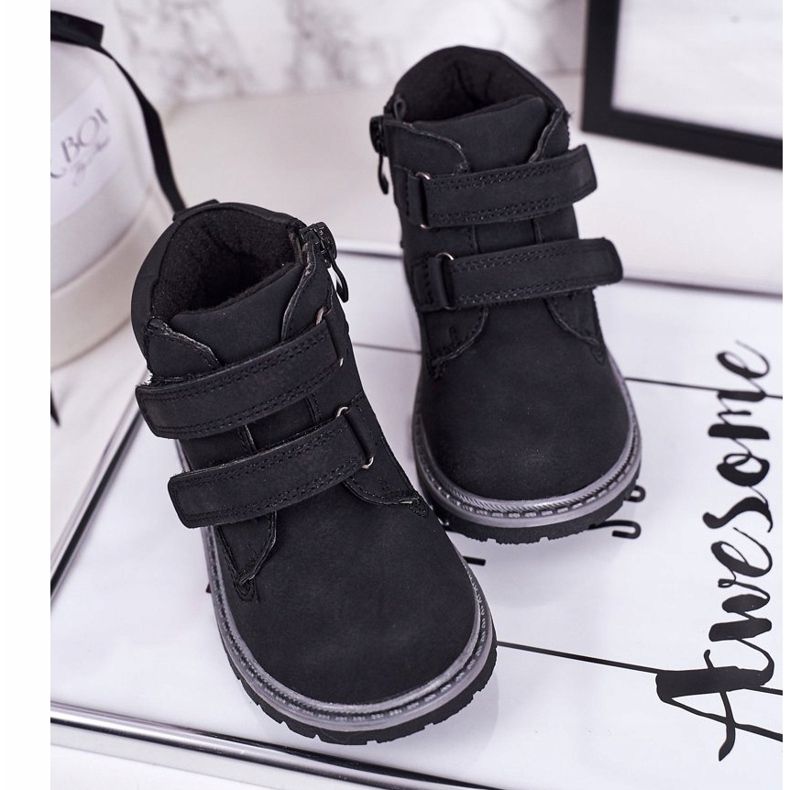 Apawwa Dziecięce Traperki Na Rzepy Czarne Moa 2