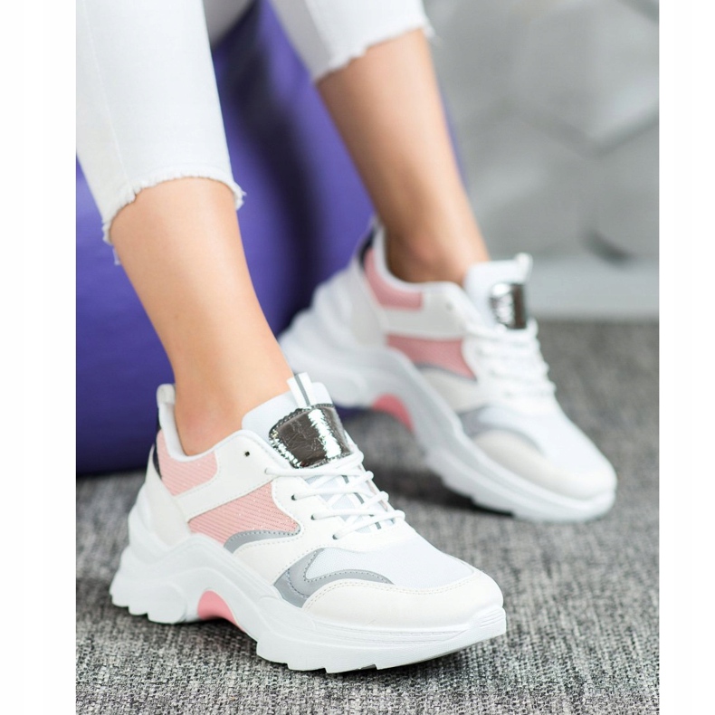 SHELOVET Stylowe Sneakersy Merlin białe różowe srebrny 1