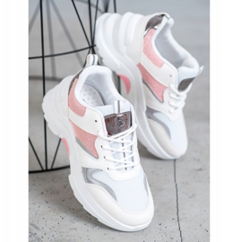 SHELOVET Stylowe Sneakersy Merlin białe różowe srebrny 3