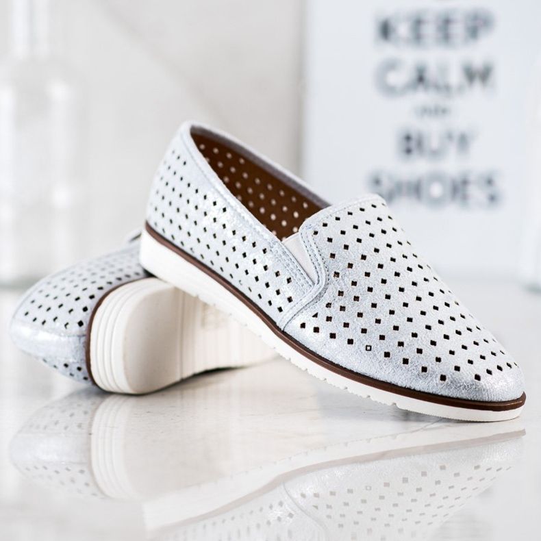 Kylie Błyszczące Ażurowe Slipony srebrny 2