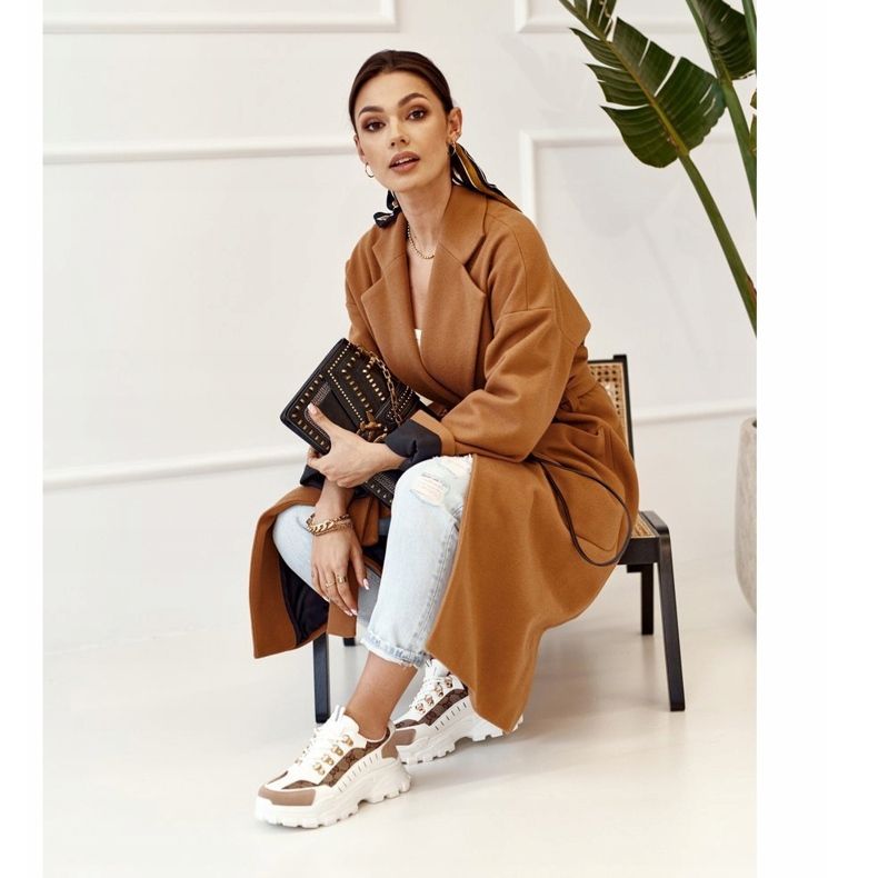 Damskie Sneakersy Na Masywnej Podeszwie Białe Daydreamer beżowy brązowe złoty 1