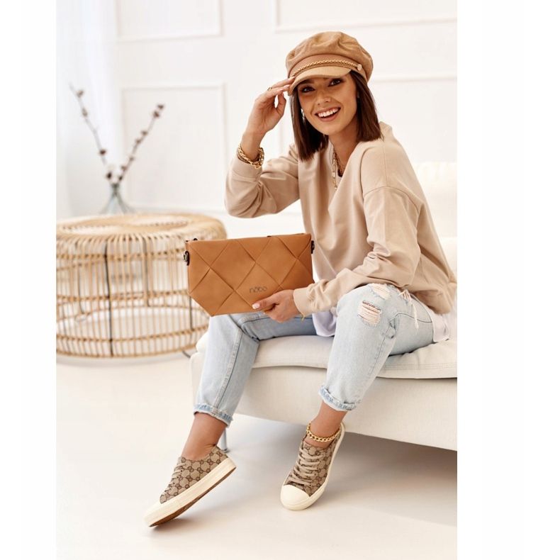 Damskie Klasyczne Logowane Trampki Khaki Challenge beżowy brązowe 2