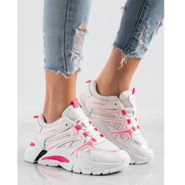 SHELOVET Sneakersy Z Różową Wstawką białe różowe 2