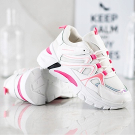 SHELOVET Sneakersy Z Różową Wstawką białe różowe 4