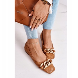 PS1 Eleganckie Pikowane Baleriny Z Łańcuchem Camel Coco brązowe 2
