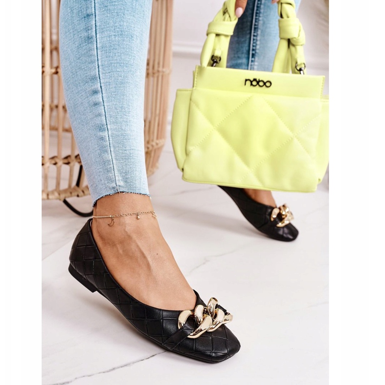 PS1 Eleganckie Pikowane Baleriny Z Łańcuchem Czarne Coco 2